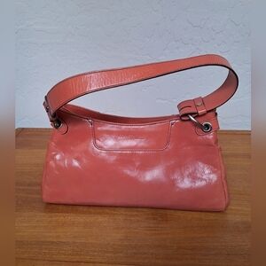 Kenneth Cole Pink Leather Shoulder Bag East West Baguette Wide Strap Vintage